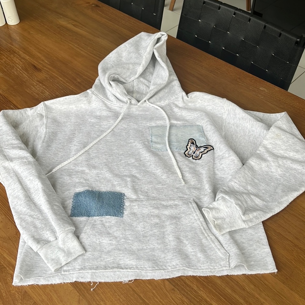 UNEMPLOYED DENIM CROPPED HOODIE